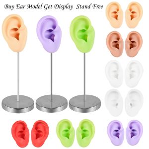 NBANLIKE Alloy Stand Human Ear Model Rack Piercable Multicolor Earrings Display Stand Jewelry Rack Soft Silicone Ear Model Crafts DIY