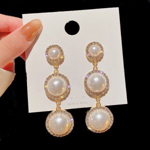 Women Jewelry Large Baroque Pearl Earrings Female Simple Shiny Luxury Earrings Temperament Round Pearls Earring