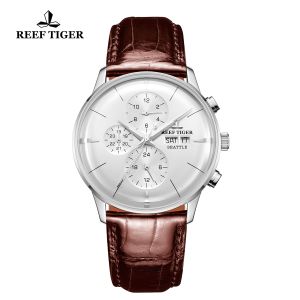 (OFFICIAL 3 Yrs WARRANTY) Reef Tiger/RT RGA1699 Leather Strap Waterproof Calendar Calendar Annual Calendar Luminous Automatic Mechanical Mens Business Watch