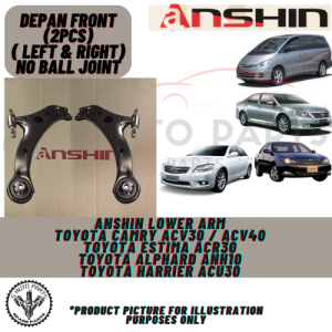 TOYOTA CAMRY ACV30 ACV40/ESTIMA ACR30/ALPHARD ANH10/HARRIER ACU30 depan FRONT LOWER ARM (SET LEFT & RIGHT) -BRAND 100% ANSHIN