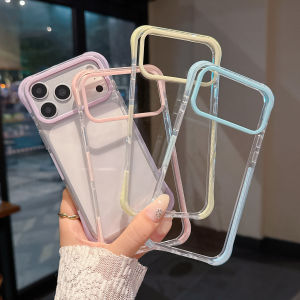 Luxury Transparent Four-Corner Anti-fall Candy Color Case For iPhone 17 16 15 14 Pro Max Clear Acrylic Bumper Protection Cover