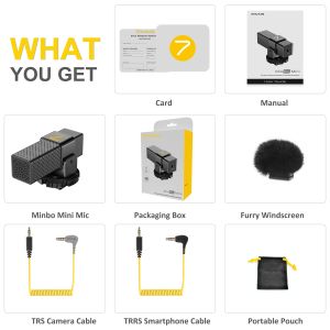 7RYMS MinBo Mini Compact Cardioid Condenser On-Camera Microphone for iPhone for GoPro/Canon/Nikon Camera Microphone with Stable Shock Mount Recording Microphone Perfect for Podcast Vlog TikTok