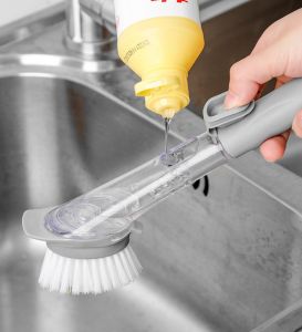 2 In 1 Long Handle Cleaning Brush with Removable Brush Sponge Dispenser Dishwashing Brush Kitchen Cleaning Tools