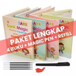 4 BUKU PENA /SET MAGIC PRACTICE BOOK / SANK MAGIC BOOK / Belajar Alfabet Lukisan Aritmatika Mat - SC