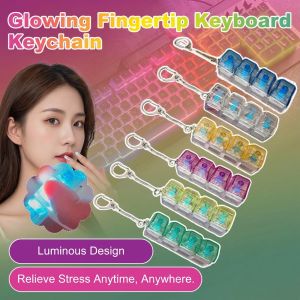 【LED Mechanical Keys】Mechanical Keyboard Keychain Pressable Switch Decompression Toy Desk Stress Relief Gadget Portable Fidget Tool For Gamers Typists LED Backlit Office Accessory