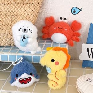 CXXP Cute Sea Animals Plushie Doll Keychain Seals Seahorses Cartoon Shoulder Bag Decor  Sharks Crabs Backpack Charm Holiday Gifts