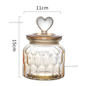 OHHDEER Heart Shaped Amber Glass Bottle Sealed Jar with Lid Kitchen Food Storage Clear Glass Canister Candy Container