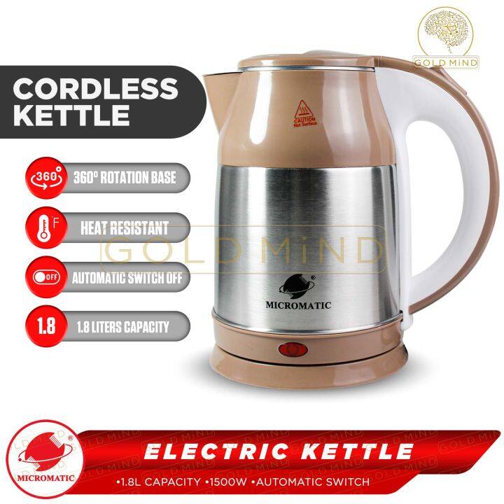 Micromatic Electric Kettle 1.8 Liters Gold Mind Everyday Low