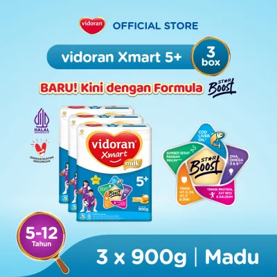 Vidoran Xmart 5+ Imun Up Susu Formula Madu [900 G/3 Box] - Exp : 07.2027