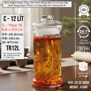 Bình Thủy Tinh Ngâm Rượu 12L Họa Tiết Rồng Nổi 3D - Bình Đựng Sâm TR12L Cao Cấp