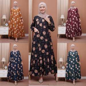 GAMIS REMPEL MOTIF DAUN LD 110 CM BAHAN RAYON PREMIUM TEBAL