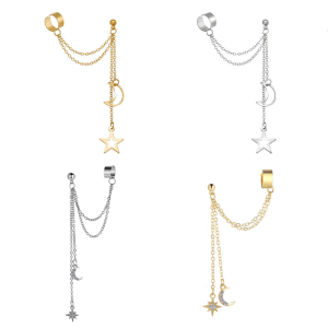 Modern Ear Clip Alloy Moon Star Dangle Earrings For Women Girls Gift Handmade Geometric Ear Accessories