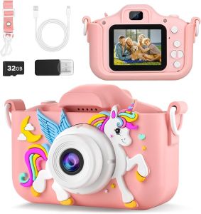 KANAD Kids Camera for 3-12 Year Old Girls 1080P HD Digital Camera with 32GB SD Card Shockproof & Easy-to-Use Toys for Camera Christmas Stuffers Gifts for Kids Encourage Creativity & Outdoor Play