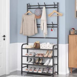 4/5 Layer Multifunctional Shoe Rack Organizer Simple Floor Coat Rack Shoe Hat Rack black/white