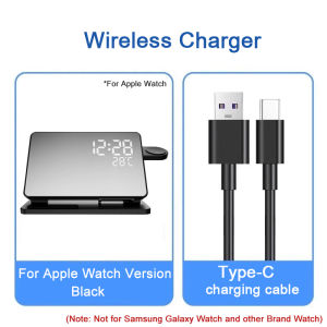 ZUZG 15W 4 in 1 Wireless Charger For iPhone 17~12 Series Samsung Galaxy S25 S24 S23 S22 Alarm Clock Chargers Stand For Apple Watch S10 S9 S8 SE For Samsung Galaxy Watch 7 Ultra 6 5 4 Pro Fast Charging Station