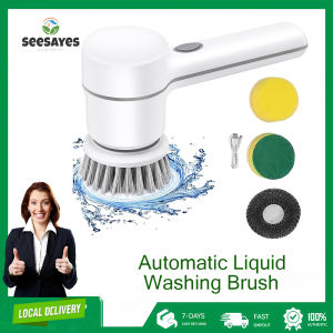 Push-Type Automatic Liquid Pot Brush - Built-In Soap Dispenser Ergonomic Grip Replaceable PET Scrub Head for Non-Stick