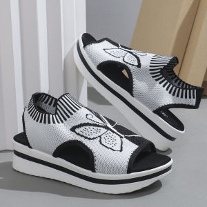 Free Shipping 2026 Summer New Collection: WomenS Thick-Soled Fish-Mouth Sandals Breathable Knit Design Hollow-Out Wedge Heels Beach Shoes Available In Plus Sizes