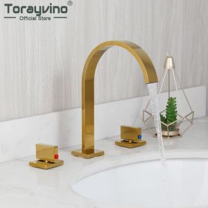 LDIES Torayvino 3 Pcs Gold Polished Bathroom Faucet Deck Mounted Basin Sink Bathtub Faucet Washbasin Hot And Cold Mixer Water Tap B4K7H