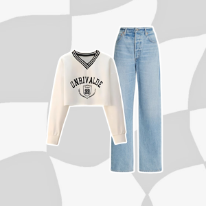 One Set 2in1 | Atasan Crop Wanita | Celana Jeans Highwaist | - KA074