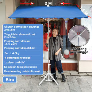 Payung Kotak Outdoor Dapat Dimiringkan - Kanopi Lipat Kuat untuk Kios Taman & Teras