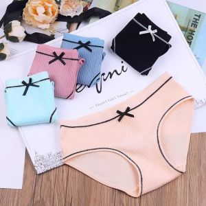 6pcs Ribbed Womens Panties Womens Pure Cotton Fashionable Briefs Breathable Seamless Antibacterial Panties#A66