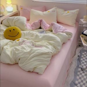 Home Rental House A Ultra-Soft Brushed Cotton Four-Piece Set with Embroidered Duvet Cover Bed Sheet and Dormitory Bed Skirt Three-Piece Set 4LZD