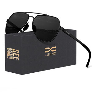 LUENX Kacamata Hitam Aviator Sunglasses for Men Women Polarized New Shades Large Metal Frame - UV 400 Protection Original Sunglasses 6404-4