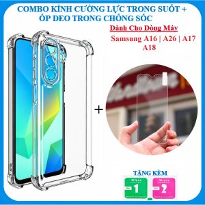 Combo Samsung A18 A17 A16 A26 Kính cường lực trong suốt không full màn + Ốp dẻo trong chống sốc
