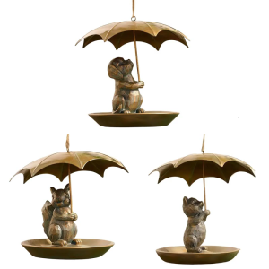 Iron Animal Shapeds Umbrellas Bird Feeders For Outdoor Hanging Decoration Garden Bird Lover Wildlife Enthusiasts