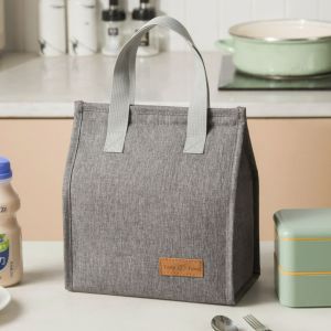 FOUNDTWO Casual Simple Solid Color Cooler Lunch Box Bag Picnic Food Bag Insulation Package Waterproof Lunch Bag Food Hand Bags Thermal Breakfast Organizer Tote Canvas Lunch Bag