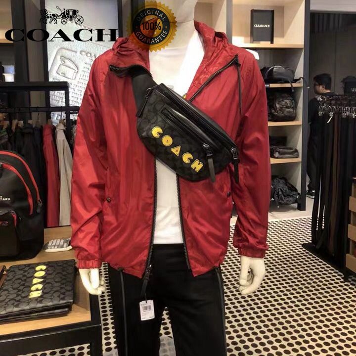 Coach waist bag men casual cross body bag chest bag fashion Pac man print large capacity back hollow breathable mesh original 100 Lazada PH