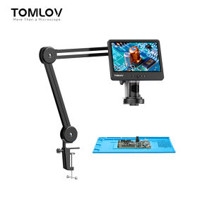 【🔥High performance🔥】TOMLOV DM602 Flex Digital Soldering Microscope 2000x Flexible Arm 10.1" HDMI Microscope with 3 Lens Coin Microscope with Ring Light Adults LCD Video Microscope Electronic Repair Mat Included