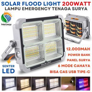 Super Terang 200W Lampu Solar LED Flood Light Lampu Emergency 12000mAh Sistem Otomatis SUNPRO SL-109