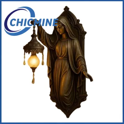 Chicmine Resin Angel Statue Wall Lamp Battery Powered Soft Warm Light Vintage Crystal Decor Wall Sconce Home Bedroom Living Room Hallway Art Decoration Night Light