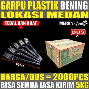Garpu Makan Plastik Trifinity Panjang Kuat Tebal Murah Bening / Hitam / Putih Plastik Panjang Murah Dus Medan