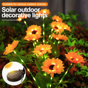 6Head Lampu Solar Sunflower Waterproof Solar Lights Warm White Sunflower Outdoor Garden Decor LED