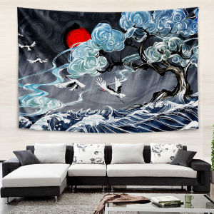 ผ้าพื้นหลัง ins ผ้าแขวนผนังลายคลื่นญี่ปุ่นสำหรับตกแต่งห้องนอน ผ้าแขวนข้างเตียง