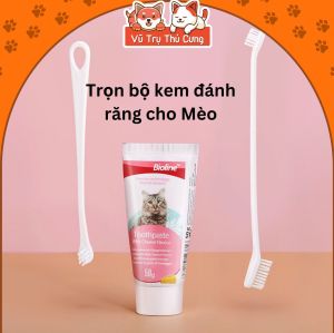 Kem đánh răng cho Mèo kèm bàn chải Bioline 50g giúp làm sạch răng và giảm hôi miệng cho Mèo