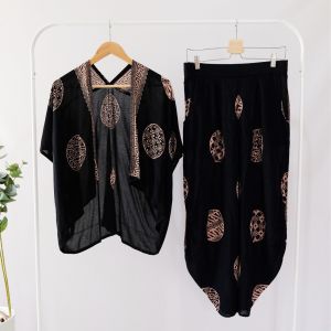 ONE SET BATIK WANITA MODERN SETELAN CELANA PANJANG BATIK SET BATIK KULOT BATIK LEBARAN BATIK KONDANGAN - OUTER PIRINGAN CROP TOP PIRINGAN KULOT JINNY PIRINGAN