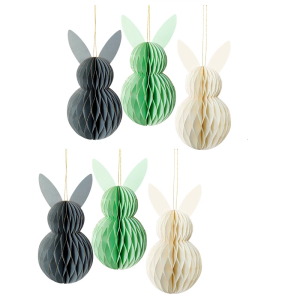 ของตกแต่งแบบแขวนรังผึ้งกระต่ายน่ารักมี6ชิ้นสำหรับจัดงานปาร์ตี้และจัดงาน