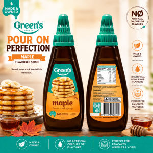 Greens Maple Flavoured Syrup  Pancake Topping Lemon & Sugar Pancake Drizzle Choc Hazelnut Pancake Drizzle Pancake Syrup 375ml