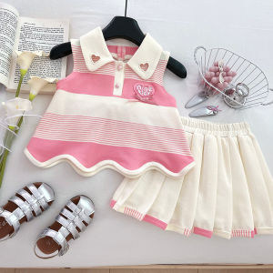 Sundaykids Girls two-piece bow vest set with love hollow backless suit
