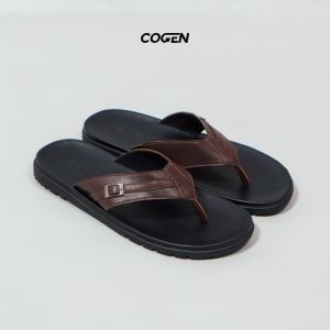 Cogen Sandal Pria Sendal Jepit Kulit Classic Brown
