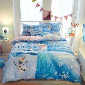 Ramadan Sales Hello Bobo Cartoon Disney Frozen Elsa Anna 100% Cotton Quilt Cover Set Super Single Queen King Fitted Sheet Bedding Set Cadar Sarung Selimut