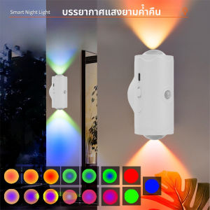 TOMM.JK ไฟกลางคืน LED ไล่โทนสี RGB ไฟ LED กลางคืน 2 แพ็คพร้อม Motion Sensor โคมไฟเซ็นเซอร์แบบแม่เหล็ก ตรวจจับการเคลื่อนไหว คมไฟเซ็นเซอร์แบบแม่เหล็ก ชาร์จไฟได้ โคมไฟติดผนังแบบชาร์จไฟได้แสง