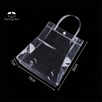 PKB Clear PVC Tote Bag with Button / Transparent Shopping Bag / Fancy Shopping Packaging Bag / Beautiful Travel