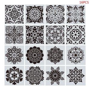 16pcs/set Mandala Stencils DIY Drawing Template Painting Scrapbooking Paper