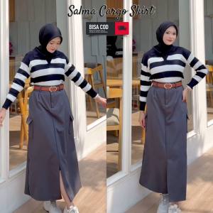 Rok Span Cargo Korean Style Salma Skirt Polos Kutun Twill Bawahan Wanita Terbaru