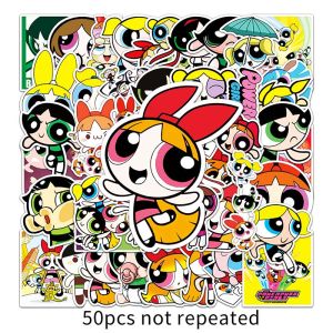 50 chiếc ba cô gái siêu nhân hoạt hình Mỹ nhãn dán chống thấm nước máy tính xách tay tự làm hoạt hình dễ thương hình dán trang trí