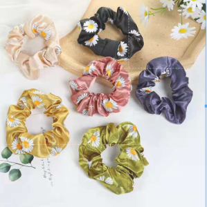 Korean Fashion Silk Scrunchies Ponytail Hair Tie Ribbons Daisy Hair Rope Hair Accessories For Women